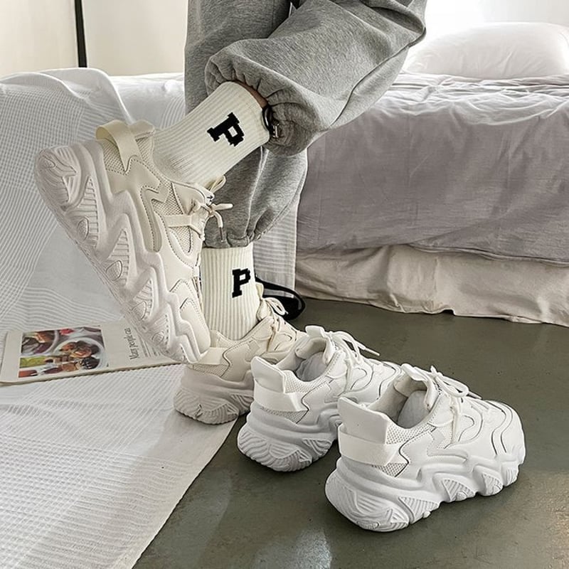 ♡me　メッシュスニーカー♡ メッシュスニーカー ダットスニーカー 厚底 22.5～25.0cm 厚底