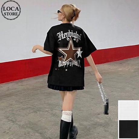 ユニセックス Tシャツ 半袖 スター 星 バックプリント オーバーサイズ 韓国ファッション メンズ レディース カジュアル 韓国ストリートファッション DTC-706304353170