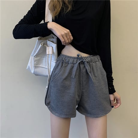 ショートパンツ 薄手 スウェットパンツ スポーツパンツ ハイウエスト ショート丈 シンプル レトロ 韓国ファッション レディース カジュアル DTC-650624596427