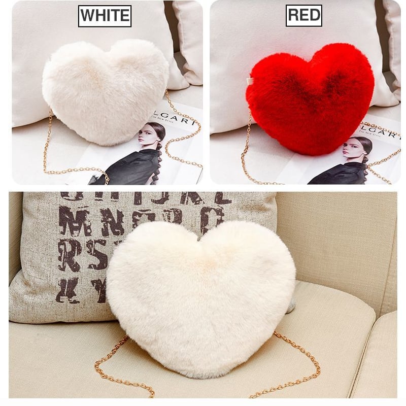 ハート型 ミニファーバッグ ショルダー チェーン もこもこ