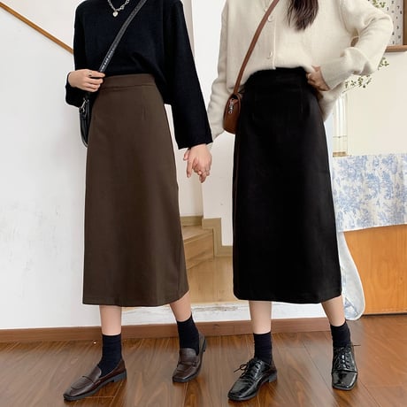 スカート バックスリット ハイウエスト ロング丈 Aラインスカート ストレート レトロ 韓国ファッション レディース 大人可愛い ガーリー DTC-627856239032
