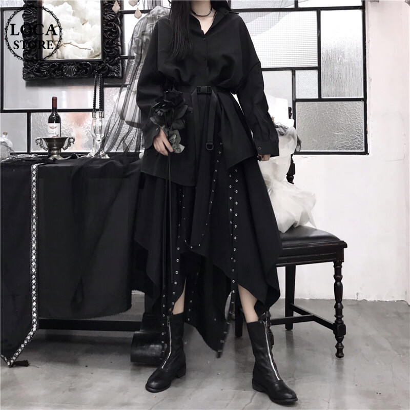 セットアップ ベルト付き ロングシャツ 長袖 アシンメトリー セットアップ ベルト付き ロングシャツ 長袖 アシンメトリー