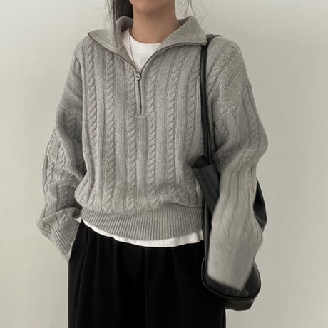 ニット セーター ハーフジップ ケーブル編み プルオーバー ハイネック トップス ルーズ レトロ 韓国ファッション レディース 大人可愛い ガーリー カジュアル DTCA-734231787441