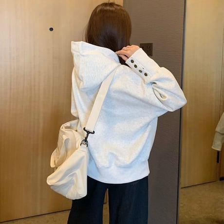 プルオーバー パーカー 首元ボタン 袖ボタン フード付き スウェット トップス ルーズ 長袖 レトロ 韓国ファッション レディース 大人可愛い ガーリー カジュアル DTC-832431795217