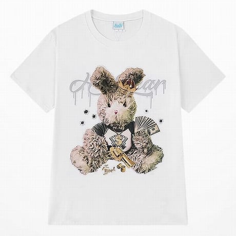 ユニセックス Tシャツ 半袖 ギャングラビット うさぎ バックプリント オーバーサイズ カジュアル ストリート系ファッション 韓国ファッション メンズ レディース DTC-621066792570