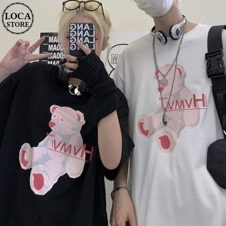 ユニセックス tシャツ クマちゃん ベアー ルーズ 韓国ファッション メンズ レディース オーバーサイズ トップス 大きめ カジュアル ストリートファッション DTC-642775642182