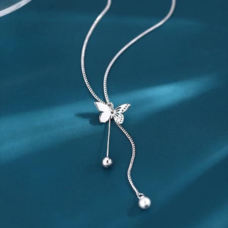 バタフライモチーフ イミテーションパール ネックレス チェーン付き レディース ペンダント アクセサリー 合金 シンプル ジュエリー アクセサリー DTCA-892215471585