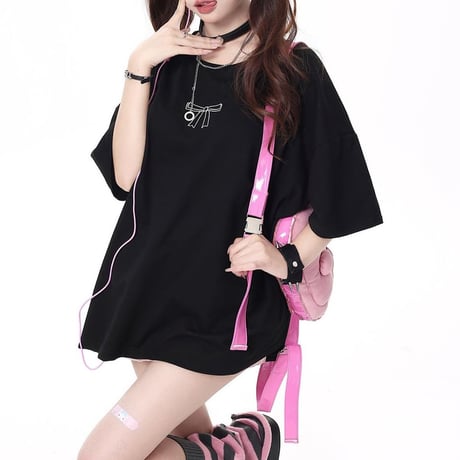 バックリボン Tシャツ オーバーサイズ 半袖 サブカル系 地雷系 レトロ 韓国ファッション レディース 大人可愛い ガーリー DTC-733249930222