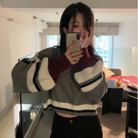 【ニット/セーター】 3カラー ショート丈 袖 プルオーバー 韓国ファッション レディース トップス ハーフハイネック 大人可愛い かわいい ガーリー 630660284983