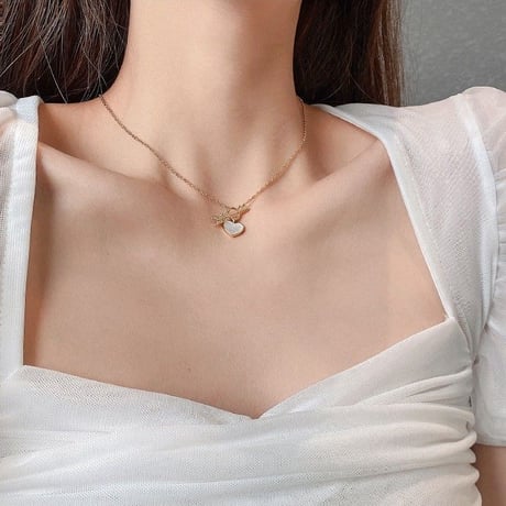 ハートネックレス キューピッドの矢 アロー ネックレス チェーン付き ハート  金属アレルギー対応 アクセサリー チタンスチール 韓国アクセサリー 韓国ファッション DTC-628030515752