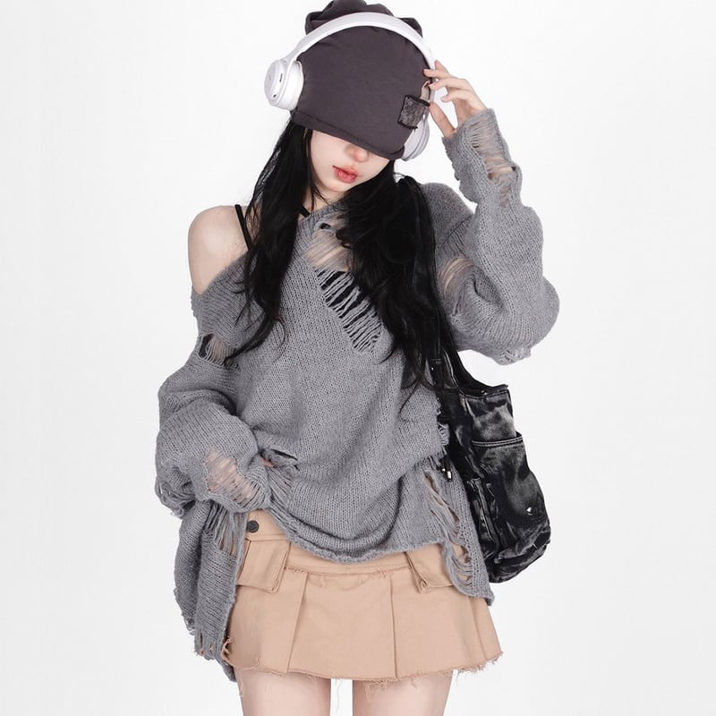 ダメージニット ニット トップス ダメージ加工 クラッシュ加工 ダメージニット ニット トップス ダメージ加工 クラッシュ加工