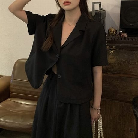 セットアップ ショートジャケット ＋ ロングスカート 半袖 ハイウエスト 韓国ファッション レディース 上下セット ジャケット スカート 大人可愛い ガーリー DTC-647137554861