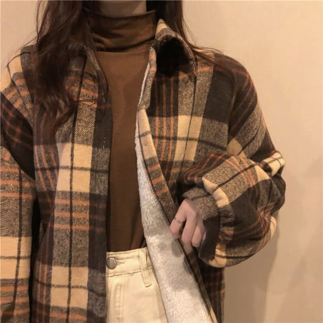 裏起毛 チェック柄 シャツ ジャケット アウター 厚手 暖かい チェックシャツ 長袖 ゆったり 韓国ファッション レディース 大人可愛い カジュアル レトロ DTC-658447529229
