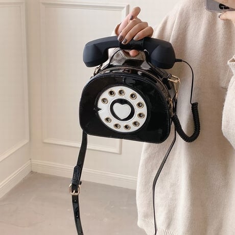 2wayバッグ 電話モチーフ エナメル ショルダーバッグ ハンドバッグ ミニバッグ 肩掛け 斜め掛け ユニーク かわいい レトロ 韓国ファッション レディース DTC-666643976589
