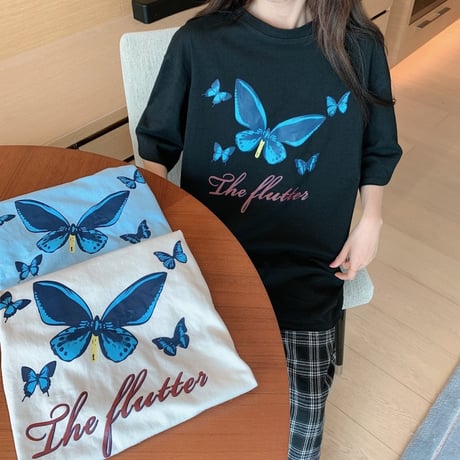 Tシャツ 半袖 韓国ファッション レディース レディースファッション 蝶 バタフライ オーバーサイズ ゆったり 大きめ ストリート DTC-616679627248
