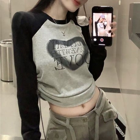 tシャツ 長袖 ドロスト ショート丈 ドローコード ドローストラップ ロンT 韓国ファッション レディース 大人可愛い ガーリー カジュアル DTC-701979946262