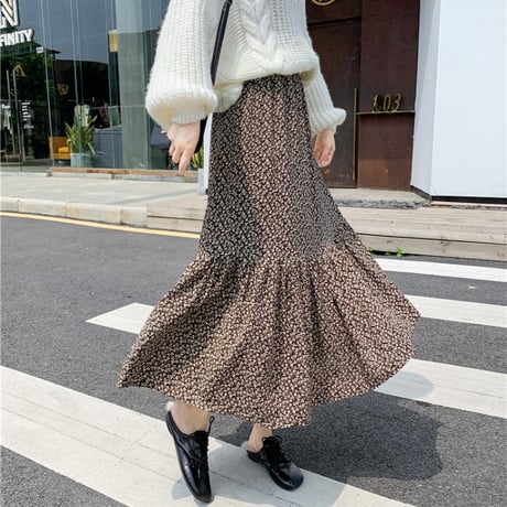 花柄 スカート 裏起毛 裏地あり フレア 韓国ファッション レディース フローラル Aラインスカート ロング丈 シフォン ハイウエスト 大人可愛い ガーリー DTC-628495280732