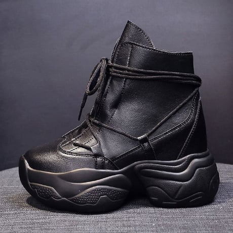 厚底 ハイカット スニーカー ショートブーツ 22.5～24.5cm インヒール シューレース 歩きやすい 疲れない カジュアル ガーリー DTC-627530386558