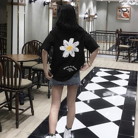 ユニセックス メンズ/レディース Tシャツ 花柄 大きいサイズ ストリート系 韓国ファッション オルチャン (DCT-590944428784)