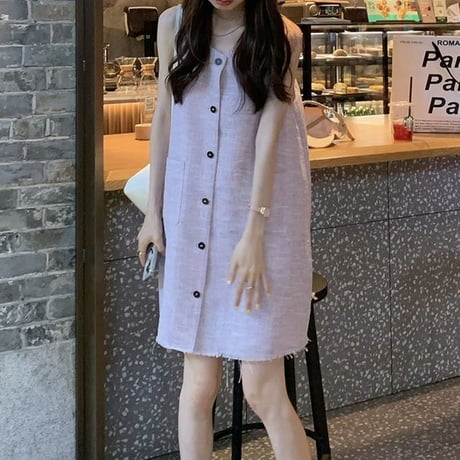 ベストワンピース ノースリーブ ワンピース ミニワンピース ルーズウエスト ルーズ レトロ 韓国ファッション レディース 大人可愛い ガーリー DTC-674611062977