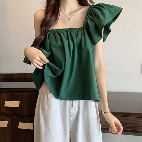 2way ブラウス オフショルダー 半袖 薄手 無地 韓国ファッション レディース トップス 大人可愛い ガーリー フェミニン DTC-647859747926