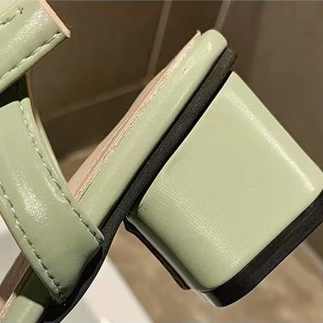 サンダル イミテーションパール チャンキーヒール 5cm スクエアトゥ アンクルストラップ 韓国ファッション レディース 痛くない かわいい 靴 歩きやすい 612819405931