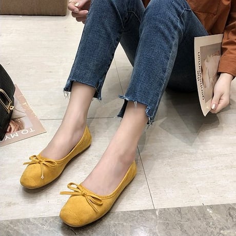 パンプス リボン フラットシューズ スエード ぺたんこ 韓国ファッション レディース シンプル フラットパンプス シューズ ラウンドトゥ キュート かわいい 598041301176