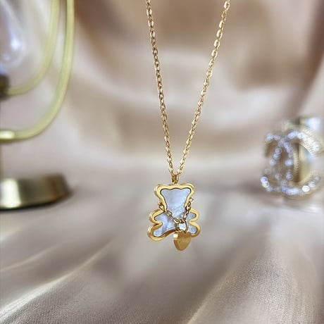 ネックレス チェーン付き 金属アレルギー対応 クマ ベアー ハート ペンダント アクセサリー チタン メッキ シンプル ジュエリー DTCA-638613877827