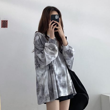 タイダイ柄 ロンT クルーネック オーバーサイズ プルオーバー シンプル tシャツ トップス ルーズ 長袖 レトロ 大人可愛い ガーリー ストリート女子 カジュアル DTCA-654722983078
