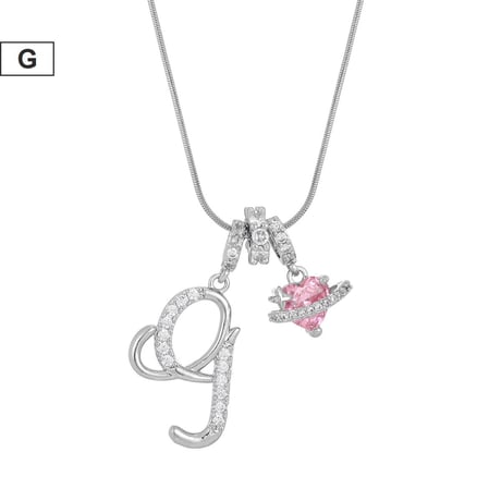 イニシャル Ａ-Ｚ ネックレス チェーン付き シルバー アルファベット ハートチャーム スネークボーンチェーン ペンダント アクセサリー 合金 ジュエリー DTCA-1026122476779