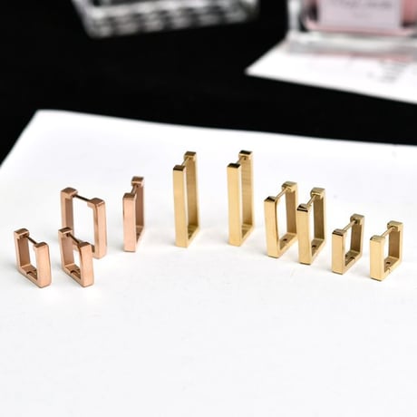 スクエア フープピアス 金属アレルギー対応 レディース ピアス シルバー ゴールド チタンスチール アクセサリー DTC-536679668721