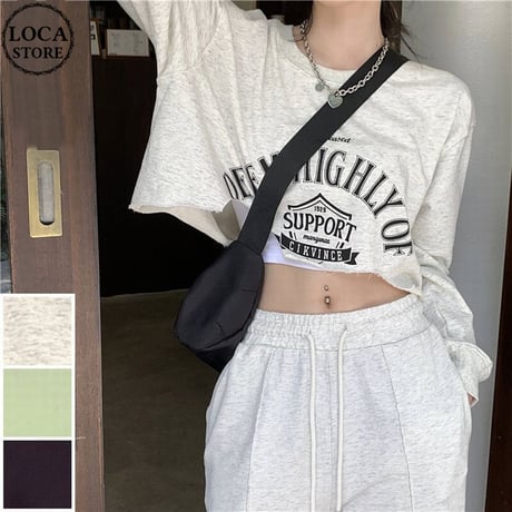 【3カラー】クロップドトップス トレーナー 不規則デザイント クロップド丈 ルーズ 長袖 韓国ファッション レディース カジュアル 韓国ストリートファッション DTC-682509759583