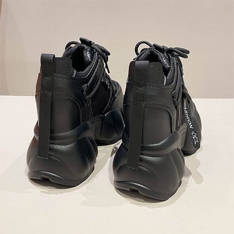 厚底 ダッドスニーカー 22.0～24.5cm シューレース メッシュ スニーカー 厚底スニーカー ホワイト ブラック カジュアル 韓国ファッション レディース DTC-680356145734