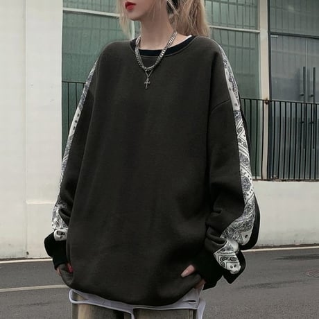ユニセックス トレーナー バイカラー 裏起毛 プルオーバー スウェット オーバーサイズ 韓国ファッション メンズ レディース カジュアル ストリート系 DTC-657543864365