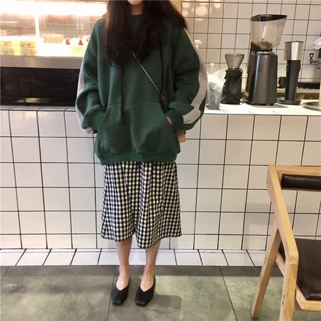 袖ライン パーカー 韓国ファッション レディース ドロップショルダー アウター ゆったり 長袖 春 秋 冬 大人カジュアル 韓国 オルチャンファッション (DTC-605612506136)