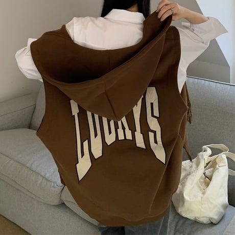 フード付き ベスト パーカー ベスト ジップアップ オーバーサイズ ルーズ レトロ 韓国ファッション レディース ガーリー カジュアル DTC-683052548777