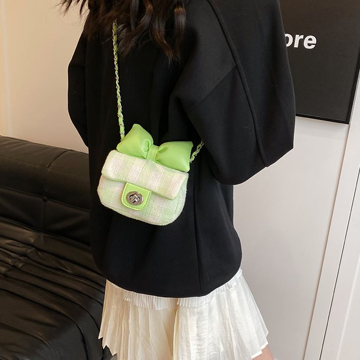 チェック柄 ショルダーバッグ リボン ミニバッグ ポーチ チェーン  