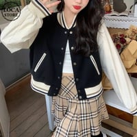 スタジャン ショート丈 ブルゾン ライトアウター ジャンパー ジャケット レトロ 韓国ファッション レディース 大人可愛い ガーリー カジュアル ストリート系 DTC-653175349592