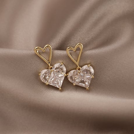 ピアス ハートモチーフ CZ 両耳 シルバー925 合金 アクセサリー DTC-639075262625