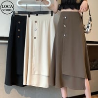 ロングスカート 不規則デザイン アシンメトリー アシメ スカート フロントボタン ハイウエスト レトロ 韓国ファッション レディース 大人可愛い ガーリー DTC-676469685119