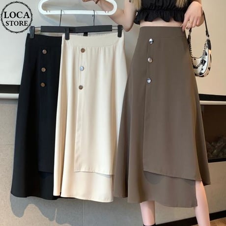ロングスカート 不規則デザイン アシンメトリー アシメ スカート フロントボタン ハイウエスト レトロ 韓国ファッション レディース 大人可愛い ガーリー DTC-676469685119