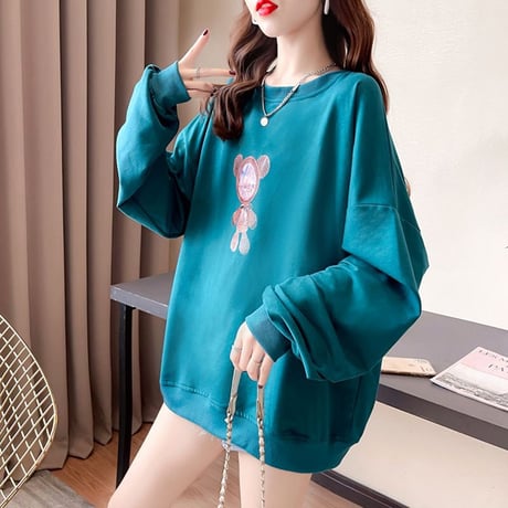 トレーナー 羽 エンジェルくまちゃん 薄手 シンプル ルーズ 韓国ファッション レディース トップス 大きめ ガーリー カジュアル ストリートファッション DTC-651472313621