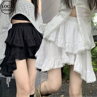アシンメトリー スカート レース フリル ミニスカート ハイウエスト アシメ ウエストゴム レトロ 韓国ファッション レディース 大人可愛い ガーリー フェミニン DTC-761490959346
