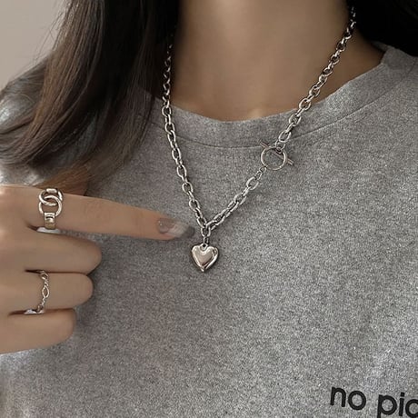マンテル ハート ネックレス Tバー 太チェーン 金属アレルギー対応 レディース ペンダント アクセサリー チタンスチール シンプル DTC-623746272212
