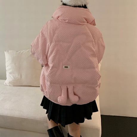 ワッフル ダウンジャケット ウサギのぬいぐるみ付き ラビット スタンドカラー ルーズ ゆったり レトロ 韓国ファッション レディース 大人可愛い ガーリー DTC-656779184574