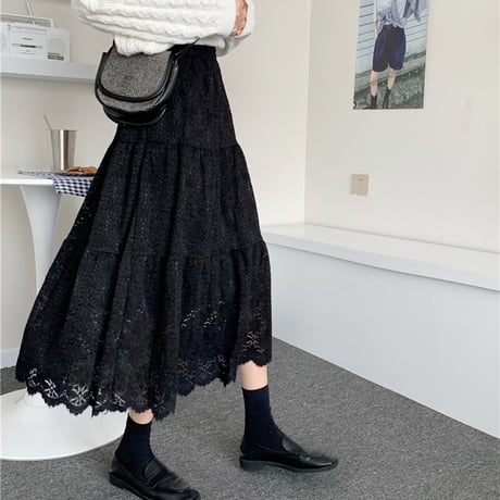 レース ベルベットスカート Aライン ハイウエスト 韓国ファッション レディース プリーツスカート ミドル丈 大人可愛い ガーリー DTC-631866327210