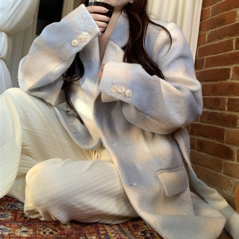 チェック柄 ショートコート フェイクウール ウールコート