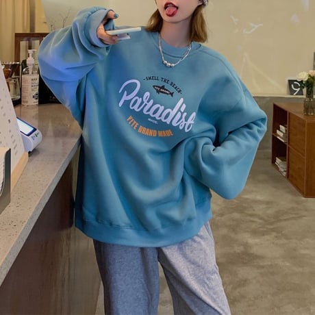 トレーナー プラスベルベット プルオーバー オーバーサイズ シンプル 韓国ファッション レディース トップス ルーズ レトロ ガーリー カジュアル ストリート系 DTC-655184802938