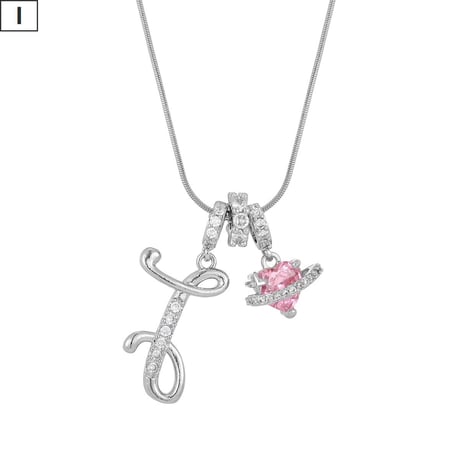 イニシャル Ａ-Ｚ ネックレス チェーン付き シルバー アルファベット ハートチャーム スネークボーンチェーン ペンダント アクセサリー 合金 ジュエリー DTCA-1026122476779