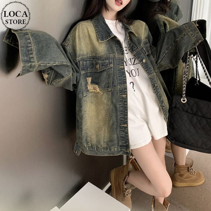 デニムジャケット ダメージ加工 オーバーサイズ Gジャン ジージャン